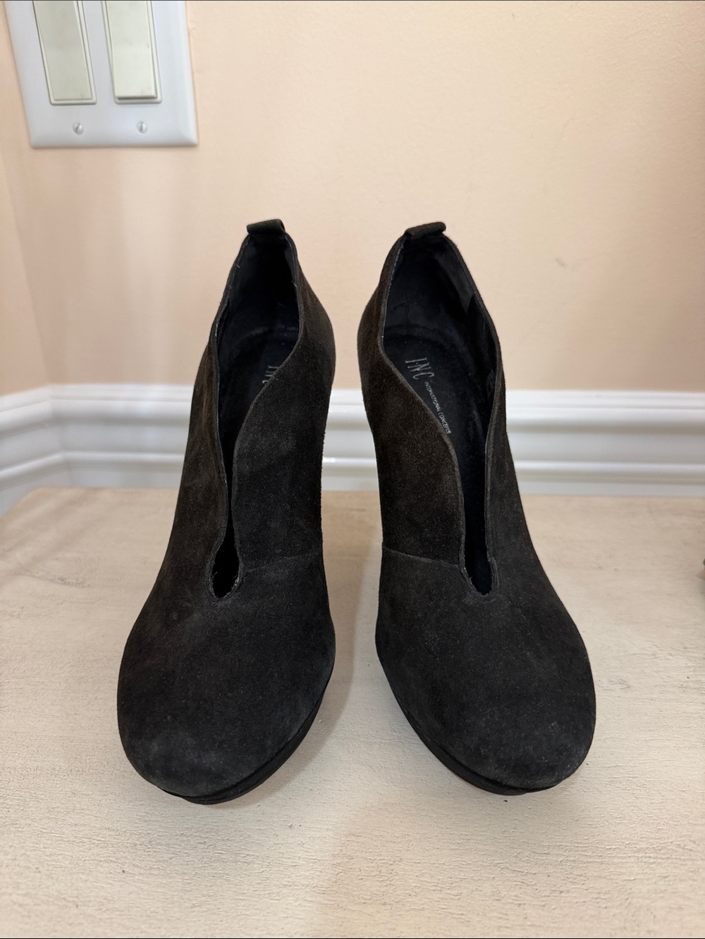 INC International Concepts Black Suede V-Cut Ankle Booties